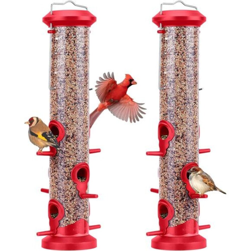 New 2 Pack Tube Bird Feeders for Outdoors Hanging, Premium Hard Plastic